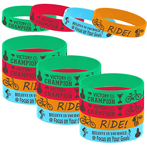 Oringaga 24PCS Bicycle Party Motivational Rubber Wristbands, BMX Bike Party Birthday Party Supplies Decorations Gifts Prize Goodie Bag Favors Silicone Wristband