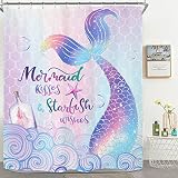 Riyidecor Mermaid Tail Fish Scale Shower Curtain for Bathroom Decor 60Wx72H Inch Colorful Ocean Them