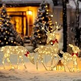 Rossesay Set of 3 Light up Christmas Reindeer Family 2D Lighted Reindeer Holiday...