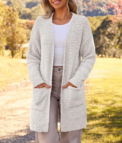 MEROKEETY Women's Long Sleeve Soft Chunky Knit Sweater Open Front Cardigans Outwear Coat2