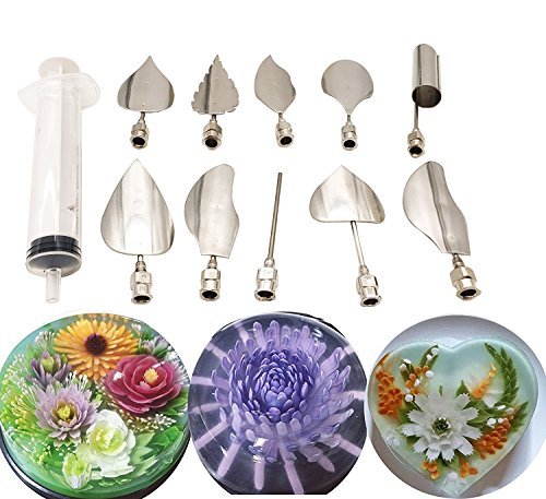 Joinor Set of 11 3D Gelatin Jelly Art Tools Stainless Steel Pastry Nozzles For Jelly Cake Pudding Decor