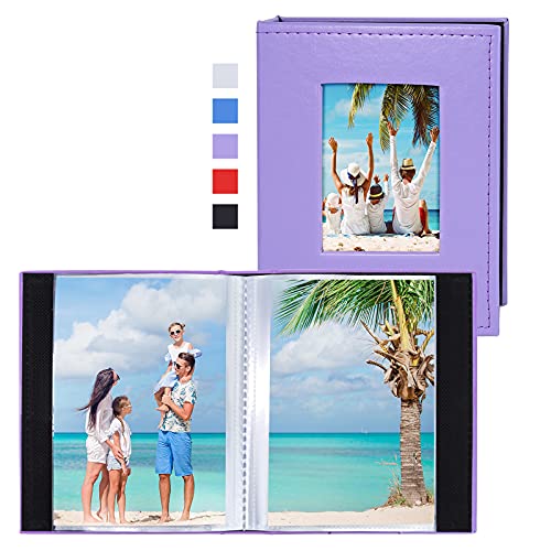Image of Vienrose Small Photo Album 4x6 Holds 52 Photos, 2 Pack Mini Leather Photo Album with Cover Window, Acid-Free Baby Picture Album for Wedding, Family, Travel & Gift Keepsake, Purple