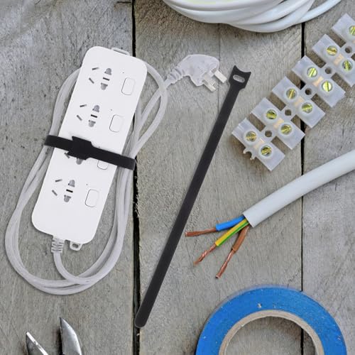 Mikinona 100 piezas Bridas de Cable Reutilizables Correas de Cable Organizador de Cables con Gancho y Bucle para Almacenamiento de Electrodomésticos Negro 12x300mm Gestión de Cables bajo Escritorio miniatura 7