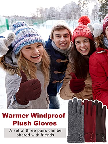 Image of Patelai 3 Pairs Womens Gloves Winter Touchscreen Texting Phone Windproof Gloves Warm Fleece Lined Cold Weather