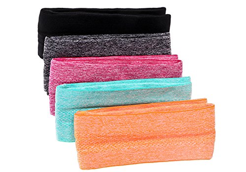 Mini Skater 5 pcs Workout Headbands for Women Men No Slip Moisture Wicking Soft lightweight Stretchy Comfortable Athletic Highly Absorbent Sweatbands for Sports Yoga Exercise Tennis Running Fitness