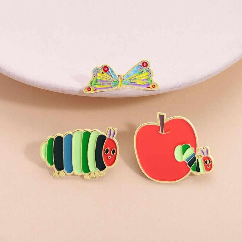 4 Pcs Caterpillar Strawberry Brooch Pins for Women Cute Hungry Caterpillar Butterfly Pin for Educators Backpack Clothes Hat Accessories image 5