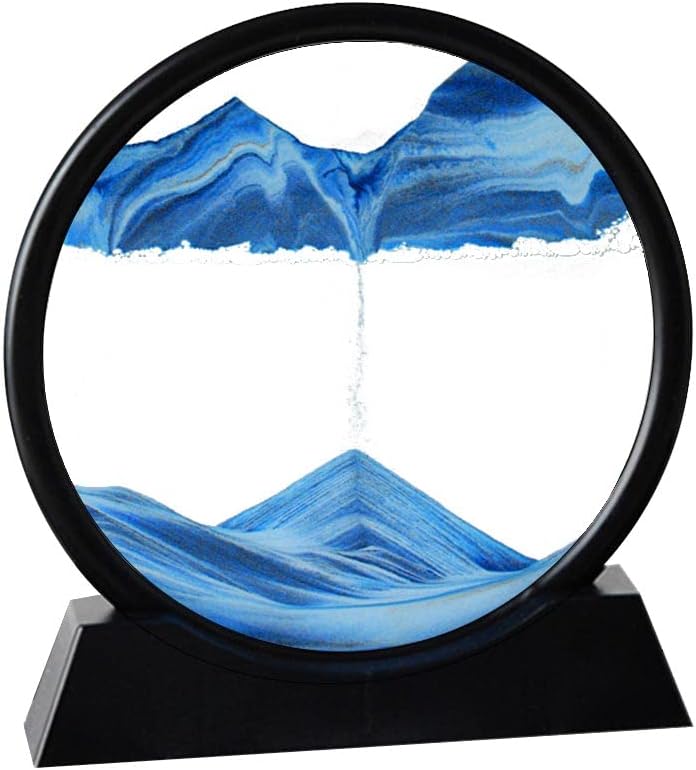 Arthink Moving Sand Art Picture,Liquid Motion 3D Sea Sandscape in Motion Display, Flowing Sand Frame Desktop Art Bookshelves Home Office Decoration (12 inch, Blue)