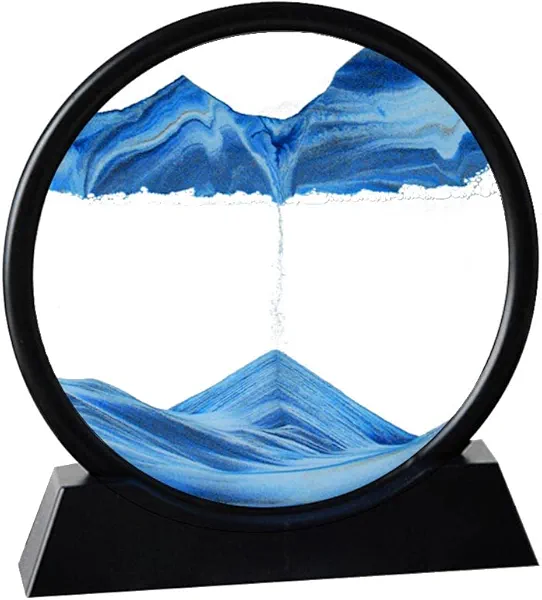 Arthink Moving Sand Art Picture,Liquid Motion 3D Sea Sandscape in Motion Display, Flowing Sand Frame Desktop Art Bookshelves Home Office Decoration (12 inch, Blue)
