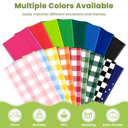 Image of Mulbozy Sage Green Gingham Tablecloth 4 Pack, 54 x 108 Inch Plastic Table Cloth Disposable, Sage Green and White Checkered Table Cover for Party Supplies