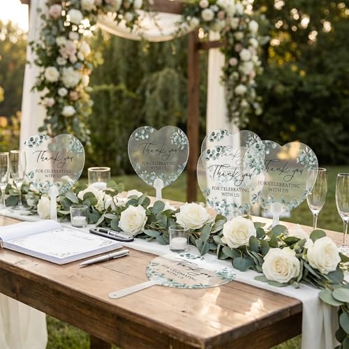 Image of Geelin 50 Pcs Wedding Fans Heart Shape Acrylic Bridal Shower Handheld Favor Fans for Guests Summer Wedding Bridesmaid Gift for Hot Outdoor Ceremony Baby Shower
