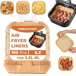 Roe Tenpo Air Fryer Liners, 100Pcs Disposable Baking Parchment Paper, Non-Stick & Greaseproof, Air Fryer Accessories for Ninja ON400UK AF140UK SL300UK, COSORI, Tefal, Russell Hobbs Air Fryer