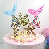 5Pcs Mermaid Tail Cake Topper Under the Sea Party Supplies Sea Creatures Cake Decor Pastel Seaweed S