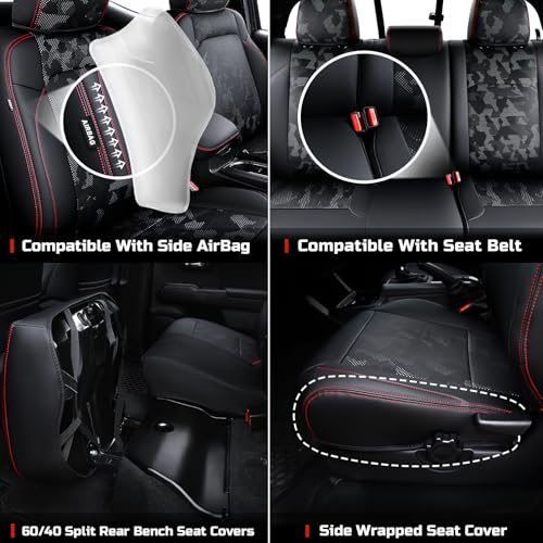 Image of Carlimeki Leather Seat Covers Custom Fit for Tacoma Gen 3rd (2016-2023) | For Double & Crew Cab only - Fits SR, SR5, Limited, TRD Pro, TRD Sport, TRD Off-Road, Trail Special Edition - Fully Covered