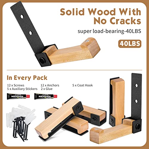 Folding Coat Hooks 5 Pcs Wooden Wall Hooks For Hanging Coat Heavy Duty Aluminum Alloy Adhesive Foldable Headphone Holder Coat Hooks Wall Mounted With Screws For Hat, Towel, Bag (Black) #TOP3