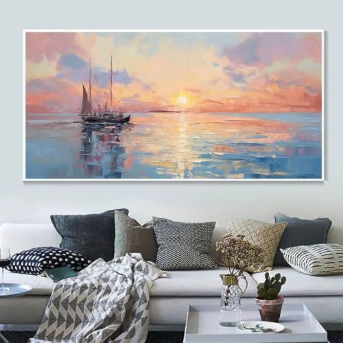 Tableau sur toile océan vintage 80x160 cm pour décoration murale