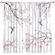 Pink Cherry Blossom Curtains for Kitchen Asian Style Weeping Flower Birds Hummingbird Japanese Floral Plum Print Windows Treatments for Kids Girls Bedroom Living Room 42x62.5InNo Blackout