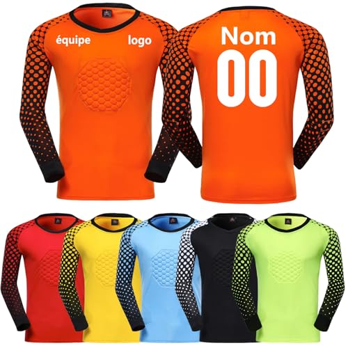 Quick-Dry Breathable Goalie Soccer Jersey Sports Shorts for All Ages - Custom Goalkeeper Jersey - Adults/Kids/Teens (Orange)