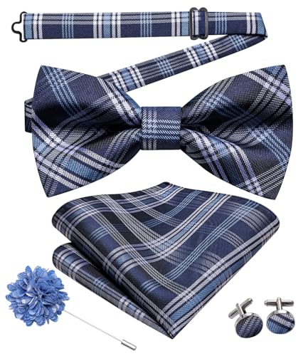 Image of Hi-Tie Bow Ties for Men Pre-Tied Pocket Square with Cufflinks Mens Bowtie Sets for Wedding Formal Party