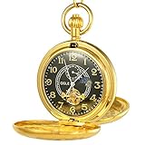 Tourbillon/Moon Phase/24h Ogle Vintage Kupfer Doppelt Roman Cover Gold Schwarz Tourbillon Phasen Mond Kette Fob Self Winding Automatische Mechanische Taschenuhr