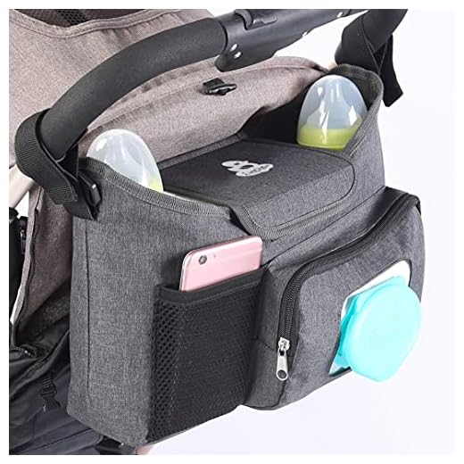 LittleXplorer Baby Stroller Organizer: Diaper Caddy - Extra Stroller Cup Holders - Wet Wipes Dispenser Pocket - Changing Pad and Toy Storage - Attaches to Single, Double, Jogging or Umbrella Stroller