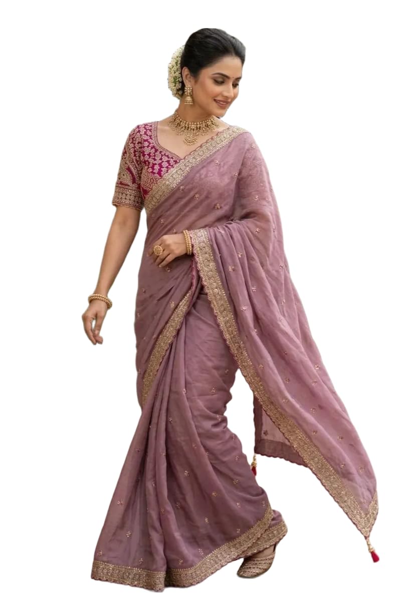 Women Pure Rangoli Silk Saree with Sequins and Zari Embroidery | Stitched Blouse Designer Ethnic Saree-image-33