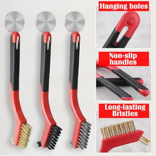 Image of 8 Pcs Wire Brush Set with Metal Scraper, Brass /Stainless Steel /Nylon Bristles Brush with Curved Handle, Heavy Duty Metal Brush for Rust Removal Welding Slag Paint Scrubbing Dust Deep Cleaning