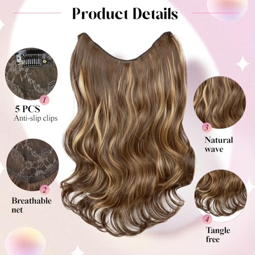 Image of Set of 1 Synthetic 24Inches 5ClipsBased Curly Hair Extension for Women (Golden Highlighted)