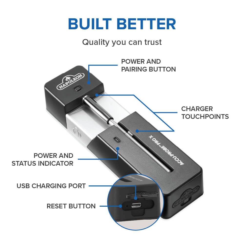 Napoleon ACCU-Probe™ PRO X - Termometro intelligente wireless Bluetooth®, portata illimitata WiFi, resistente al calore, impermeabile, lavabile in lavastoviglie, 6 sensori, barbecue, grill, forno