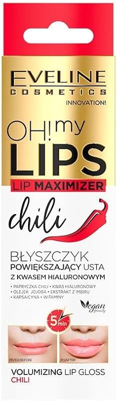 Gloss labial EVELINE COSMETICS Oh! My Lips com extrato de pimenta e ácido hialurônico, fragrância Chocolate, 4,5 mL