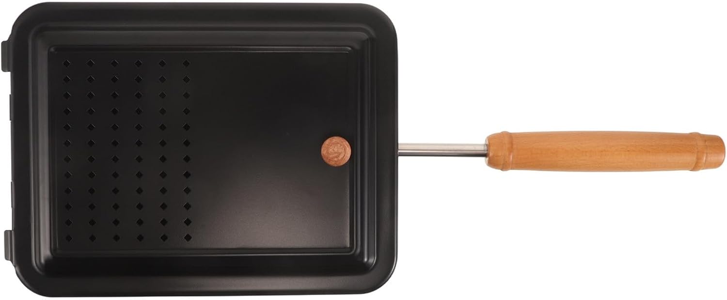 UKCOCO Popcorn Maker Pan for Stovetop | 10.3x7.7x4 Inch Small Iron Popcorn Popper with Vented Lid and Wooden Handle | Rectangular Cooking Pan for Game Night Snacks Cooking