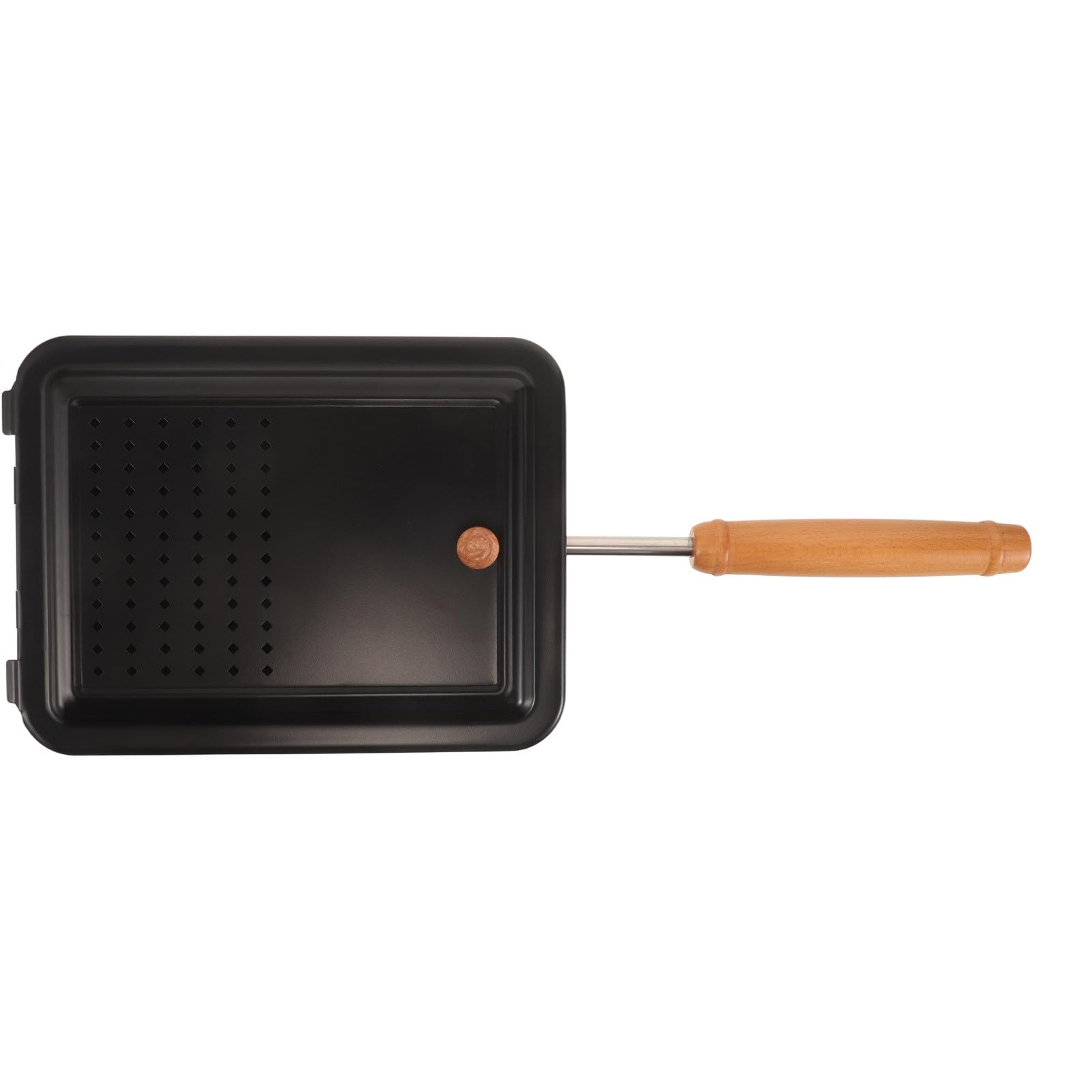 Operitacx Palomitera con tapa ventilada - Sartén para palomitas de maíz de 26,2 x 19,5 x 10 cm con mango de madera - Sartén rectangular pequeña de hierro para cocinar, ideal para noches de cine y