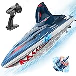 DEERC Fast Brushless RC Shark Boat for Adults, 30+MPH 3S High Speed Remote Control Boat, Self-righting 2.4Ghz Speedboat with LED Lights, Summer Toy Gift for Kids
