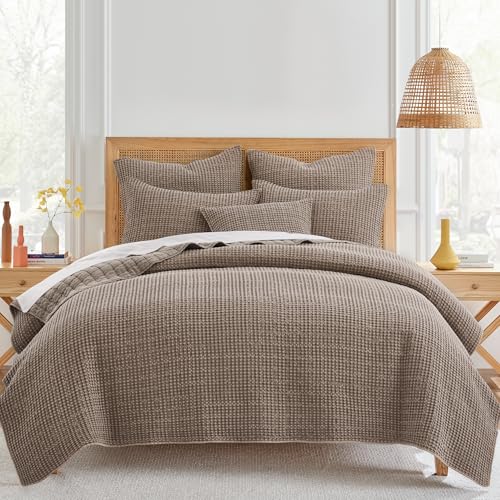 Levtex Home Mills Waffle King/Cal King Quilt Set (106x92in) with 2 Pillow Shams (36x20in) - Cocoa - Cotton Waffle King Size Quilt Bedding Set - Lightweight Soft Pre-Washed