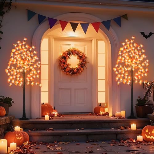 OUSHENG 6FT Artificial Lighted Maple Tree, 120 LED, Prelit Fall Decor - image 6