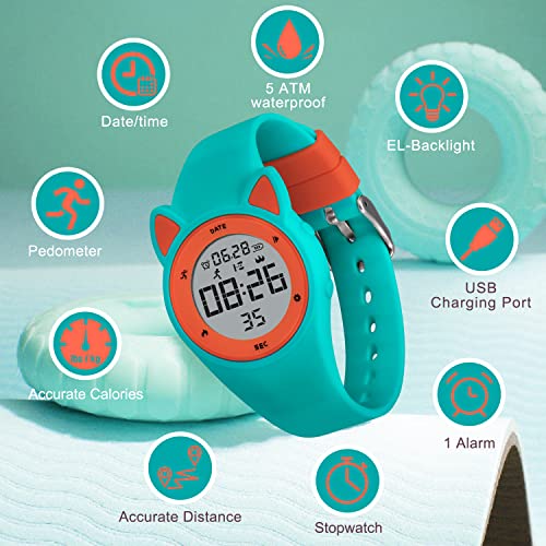 Image of Kids Watches for Girls Boys Digital Sport Watch with Step Counter Pedometer Vibration Alarm Clock, No App Waterproof Fitness Tracker Kids Watch Boys Girls Teens Students Ages 5-16