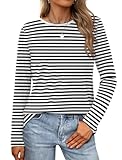 XIEERDUO Womens Crew Neck T Shirts Classic Long Sleeve Work Tops Lightweight Striped M