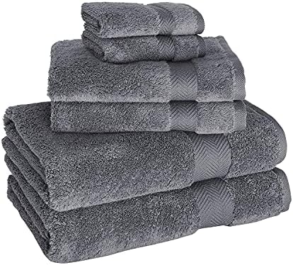 Set of Six Premium Becci Classic Turkish Towels, 2 of Each, 30x54 Bath, 16x27 Hand, 12x12 Washcloth (Grey)
