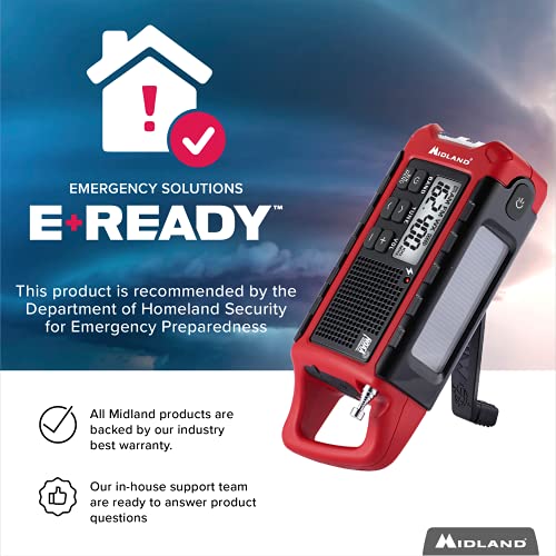 Midland - Er210 Emergency Compact Crank Weather Am/Fm Radio - Multiple Power Sos Emergency Flashlight, Noaa Weather Scan + Alert - Smartphone Tablet Charger - Red & Black. #TOP6
