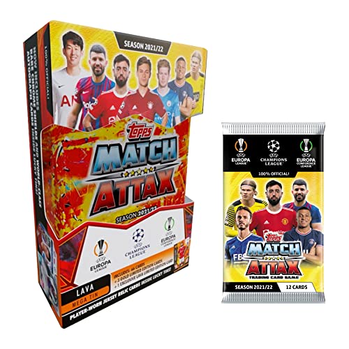 2021-22 Topps Match Attax Champions League Cards - Lava Mega Tin + Bonus 6-Card Promo Pack (76 Cards + 3 LE Gold Cards & 1 LE Lava Bruno Card)