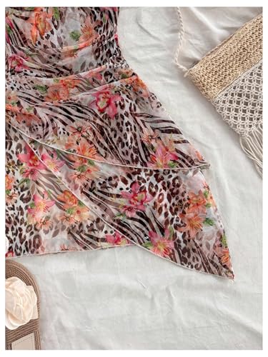 Milumia Women's Floral Leopard Tie Backless Halter Short Dress Sexy V Neck Layered Mesh Mini Dress4