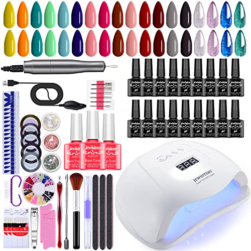 JEWHITENY 21pcs Gel Nail Polish Kit with U V Light 120W Nail Dryer 18 Colors Gel Nail Polish Set, Nail Art Decorations, Manicure Tools, Gel Nail Kit Gift