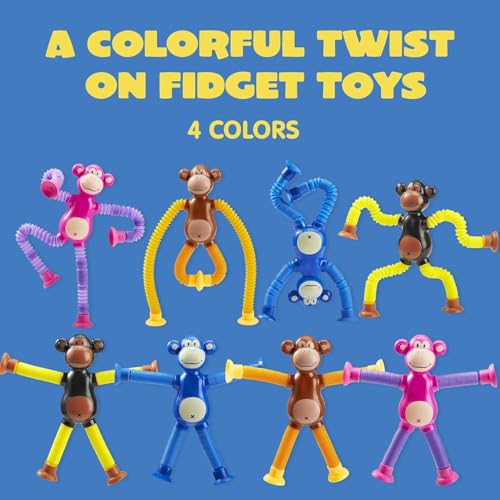 Image of Telescopic Suction Cup Kids Travel Toys for Flight Pull String Toys for Babies for Boy Girls Robot Light Tube Toddlers Gift Unique Pop Tube Kids [Monkey (Pack of 2)]