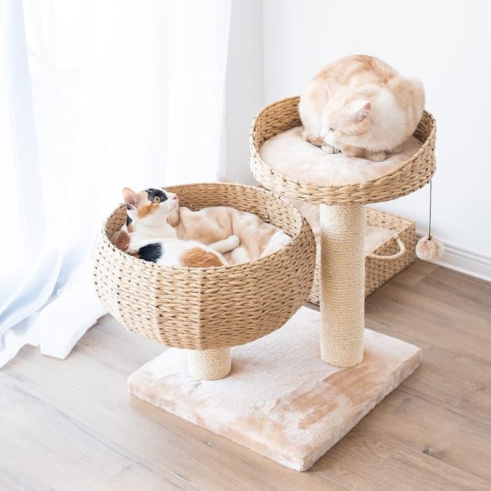 PetPals Group Cozy Eco-Friendly Handwoven Cat Tree with Sisal Scratching Post, 23" H