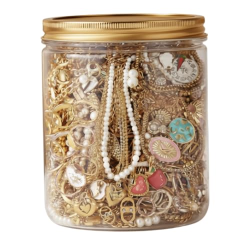 Tarro de joyería misteriosa de oro con 25 piezas vintage para regalar collares y anillos únicos