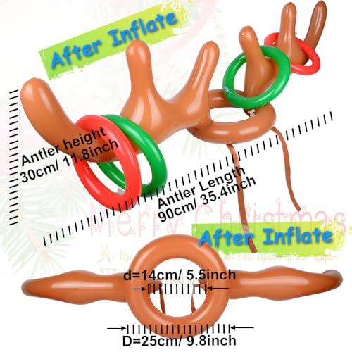 AniSqui 2 Set Aufblasbares Rentiergeweih-Spiel, Aufblasbarer Rentier-Geweihhut mit Ringen, Familien-Weihnachtsparty-Spiele