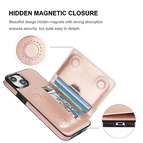 Étui portefeuille iPhone 15 Plus protection intégrale cuir durable porte-carte