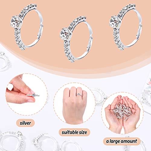 Whaline W8491 32 Pack Silver Bridal Shower Diamond Ring Fake Diamond Engagement Rings Artificial Adjustable Ring thumb #2