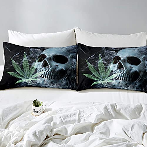 Feelyou SXS3812NXX-QUEEN Marijuana Weed Leaf Boys Comforter Cover Set Teens Skull Decor Queen Size Duvet Cover thumb #4
