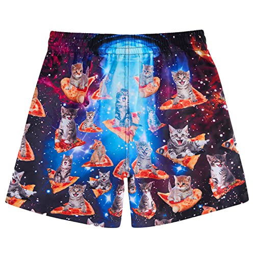 Big Boys Swim Trunks Cats Printed 14/16 Yrs Youth Teens Quick Dry Swim Shorts With Compression Lining Children Kids Size 14 16 Pizza Print Young Funny Bathing Suits Large Light Blue #TOP1