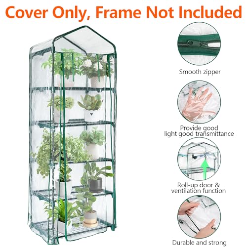SHANGXING 75x27x19in 5 Tier Roll-Up Zipper Door Greenhouse Replacement Cover- Clear PVC Plant Greenhouse Cover for Gardening Plants Cold Frost Protection Wind Rain Proof (Frame NOT Include) by SHANGXING - Image 3